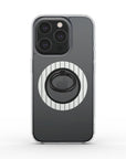 Minus One Phone Ring Holder in glossy with black stripes on white background giving a stylish look.