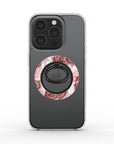 My Anniversary Phone Ring Holder featuring Burgundy and pink flowers on glossy white background