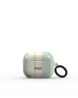 Old Shirt Earbuds Case featuring beige and light pastel green stripes on glossy background covering in style