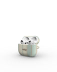 Old Shirt Earbuds Case featuring beige and light pastel green stripes on glossy background covering in style