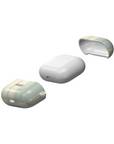 Old Shirt Earbuds Case featuring beige and light pastel green stripes on glossy background covering in style
