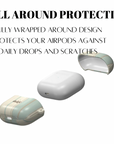 Old Shirt Earbuds Case featuring beige and light pastel green stripes on glossy background covering in style