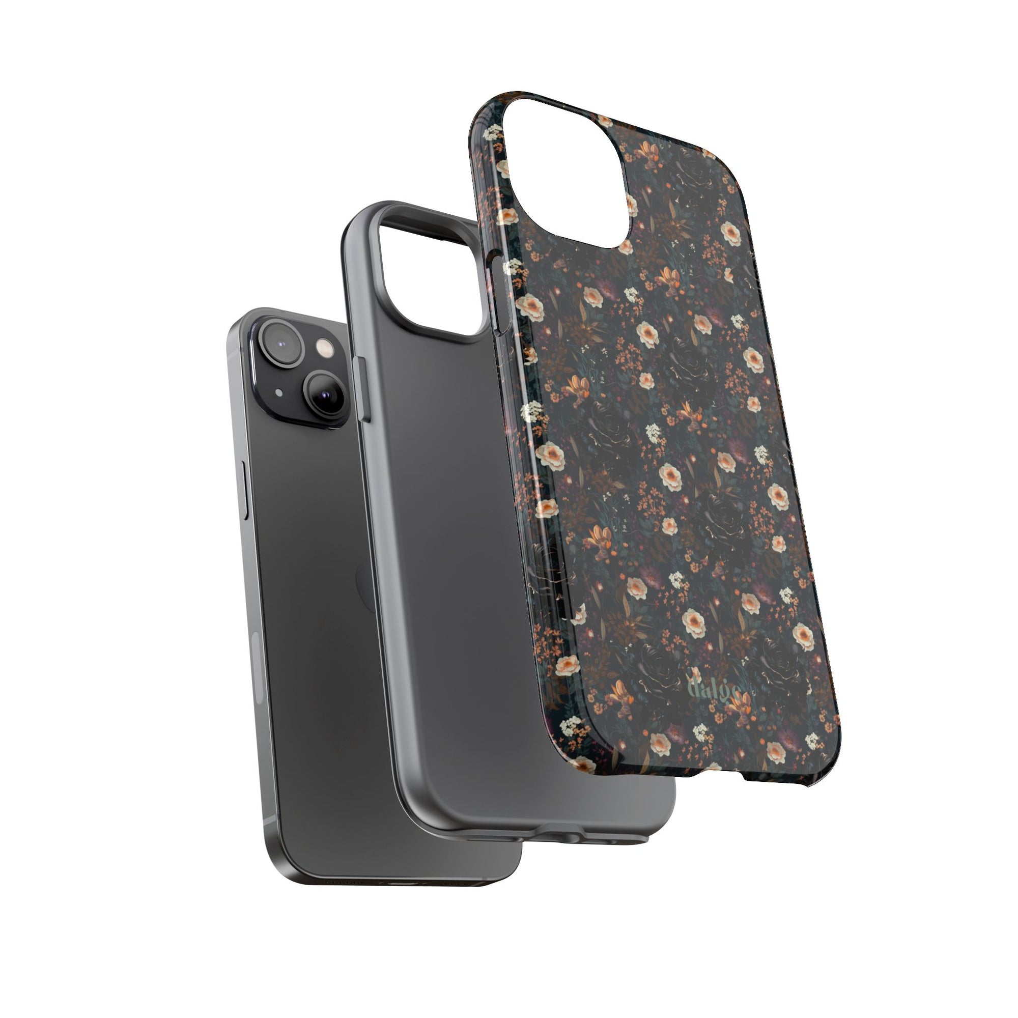 Mysterious Garden Tough Phone Case | Stylish & Durable Phone Protection featuring dark floral designs covering the phone in artistry and style.