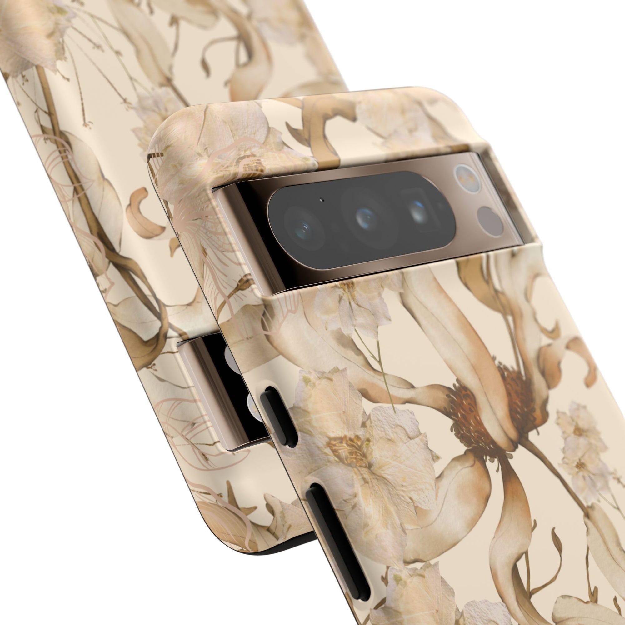 Glossy  Maple Syrup Tough Phone case with natural tones of flowers from Autumn Allure Collection