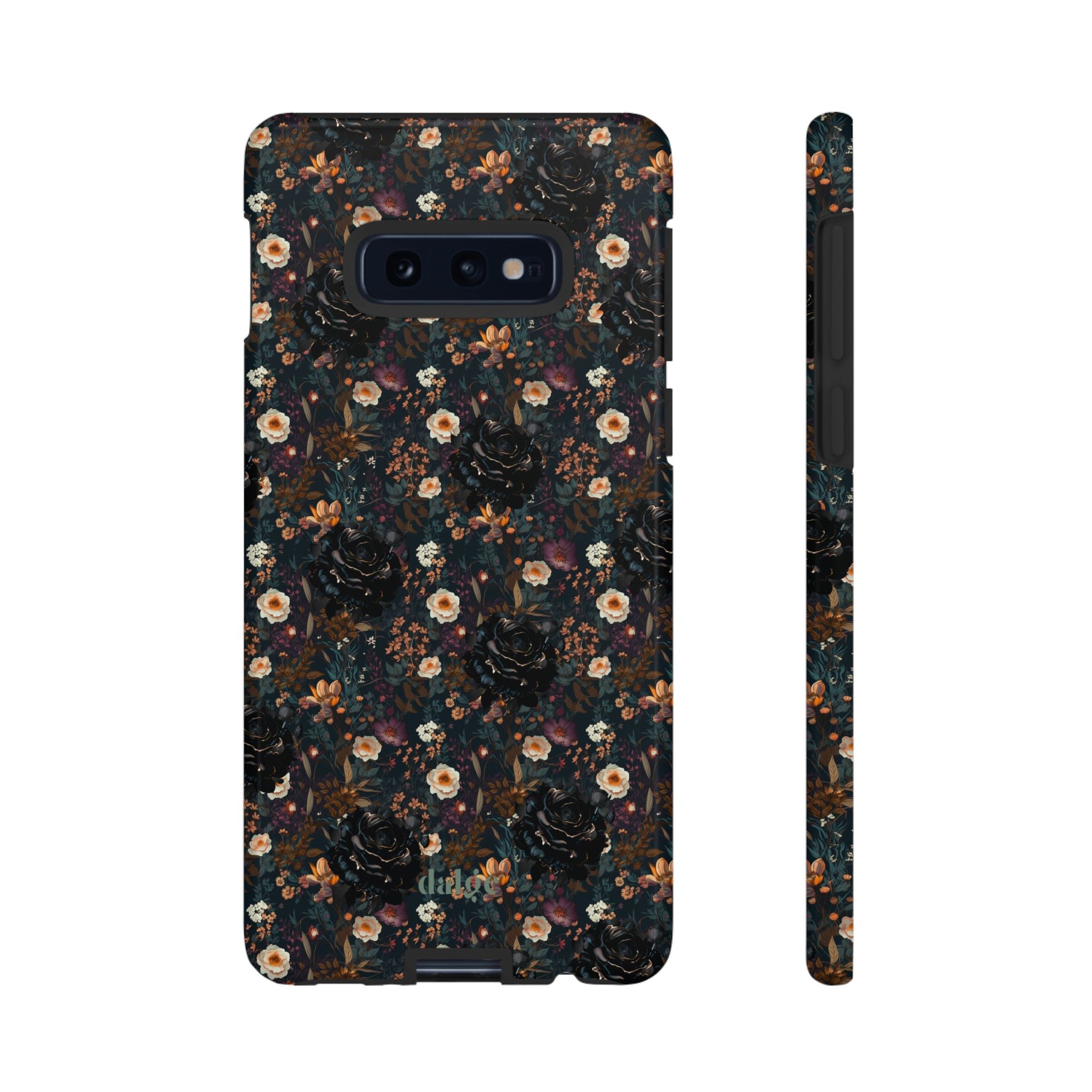 Mysterious Garden Tough Phone Case | Stylish &amp; Durable Phone Protection featuring dark floral designs covering the phone in artistry and style.