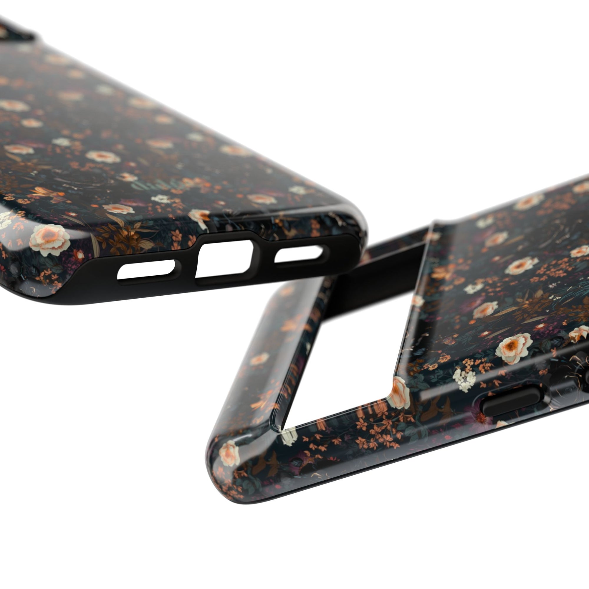 Mysterious Garden Tough Phone Case | Stylish &amp; Durable Phone Protection featuring dark floral designs covering the phone in artistry and style.