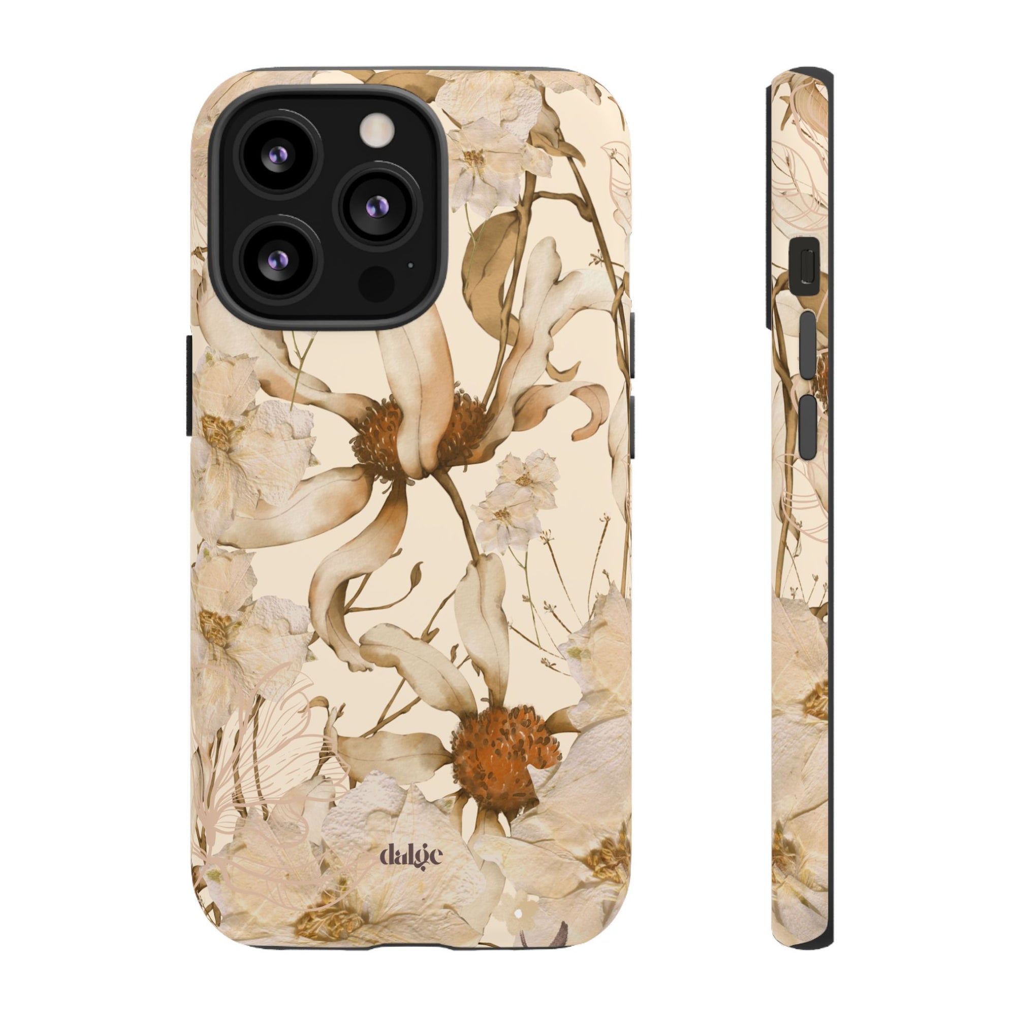 Glossy or Matte Maple Syrup Tough Phone case with natural tones of flowers 