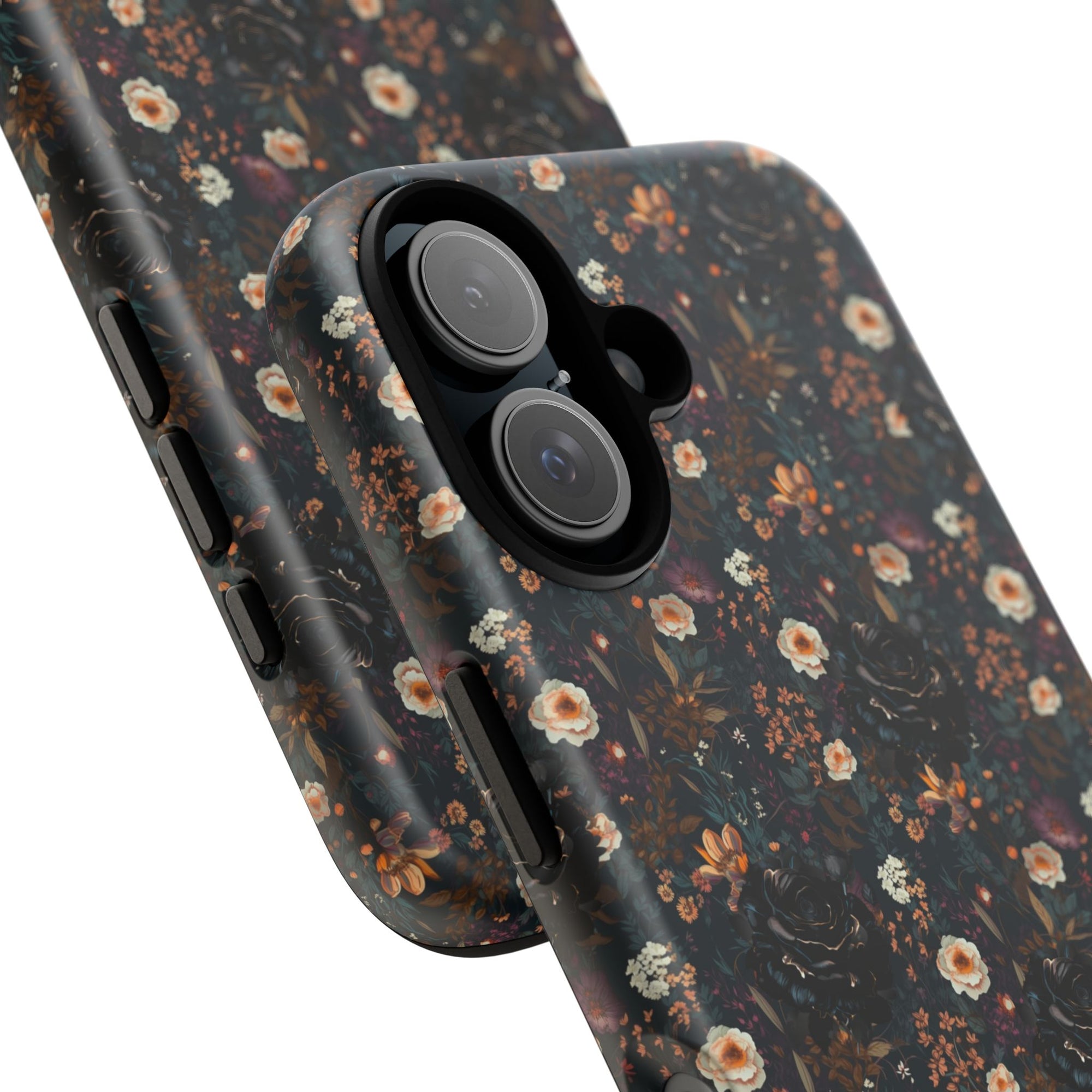 Mysterious Garden Tough Phone Case | Stylish &amp; Durable Phone Protection featuring dark floral designs covering the phone in artistry and style.