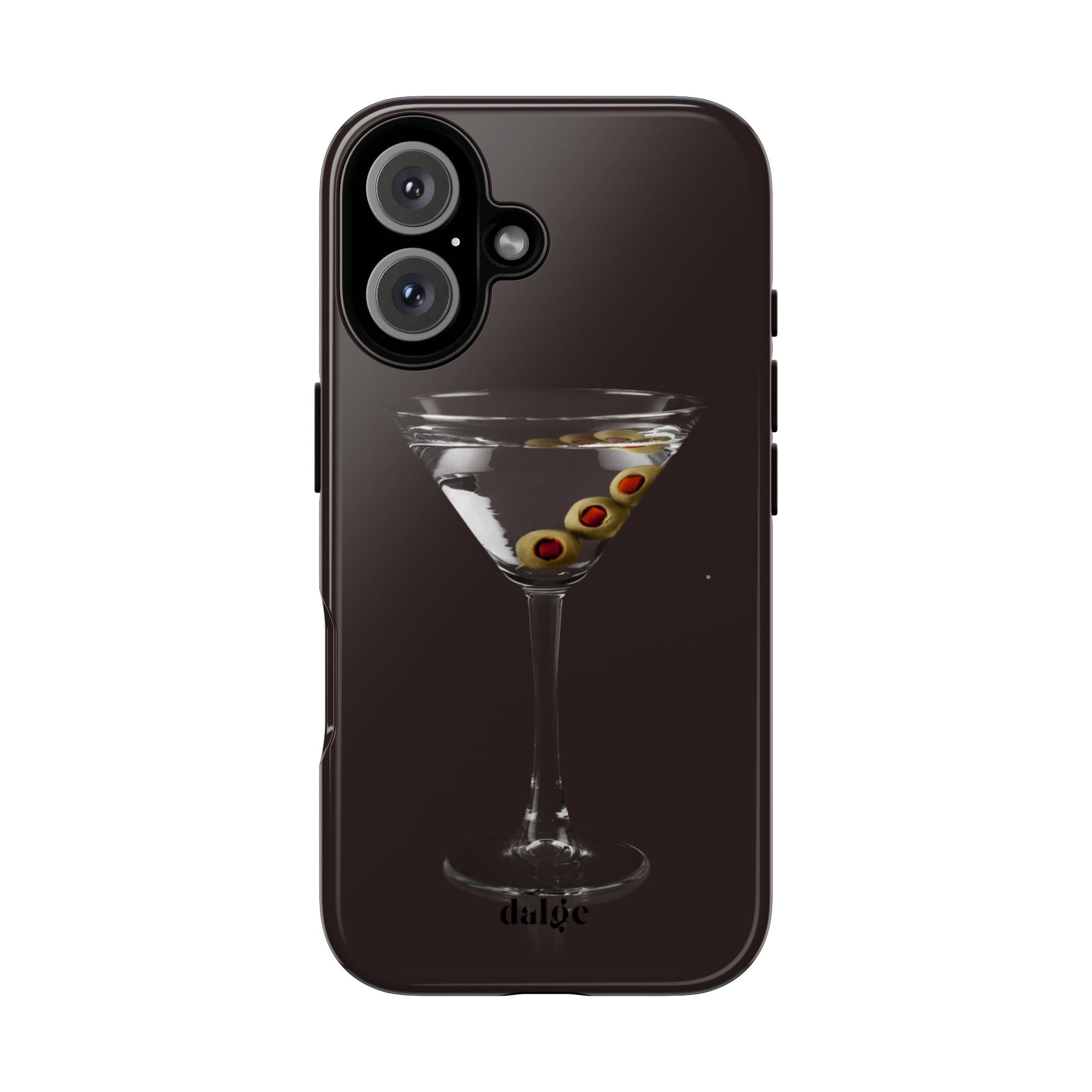 Martini Time Tough Phone Case-Stylish & Durable Phone Protection, glossy dark brown tough phone case featuring a Martini Glass 