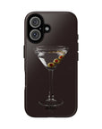 Martini Time Tough Phone Case-Stylish & Durable Phone Protection, glossy dark brown tough phone case featuring a Martini Glass 