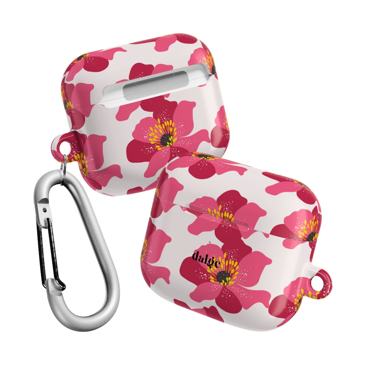 Spring Break AirPods Case featuring big pink flowers on glossy beige background from Spring Edition Collection