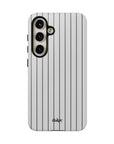 Minus One Tough Phone Case | Stylish & Durable Phone Protection featuring black stripes on glossy or matte white background 