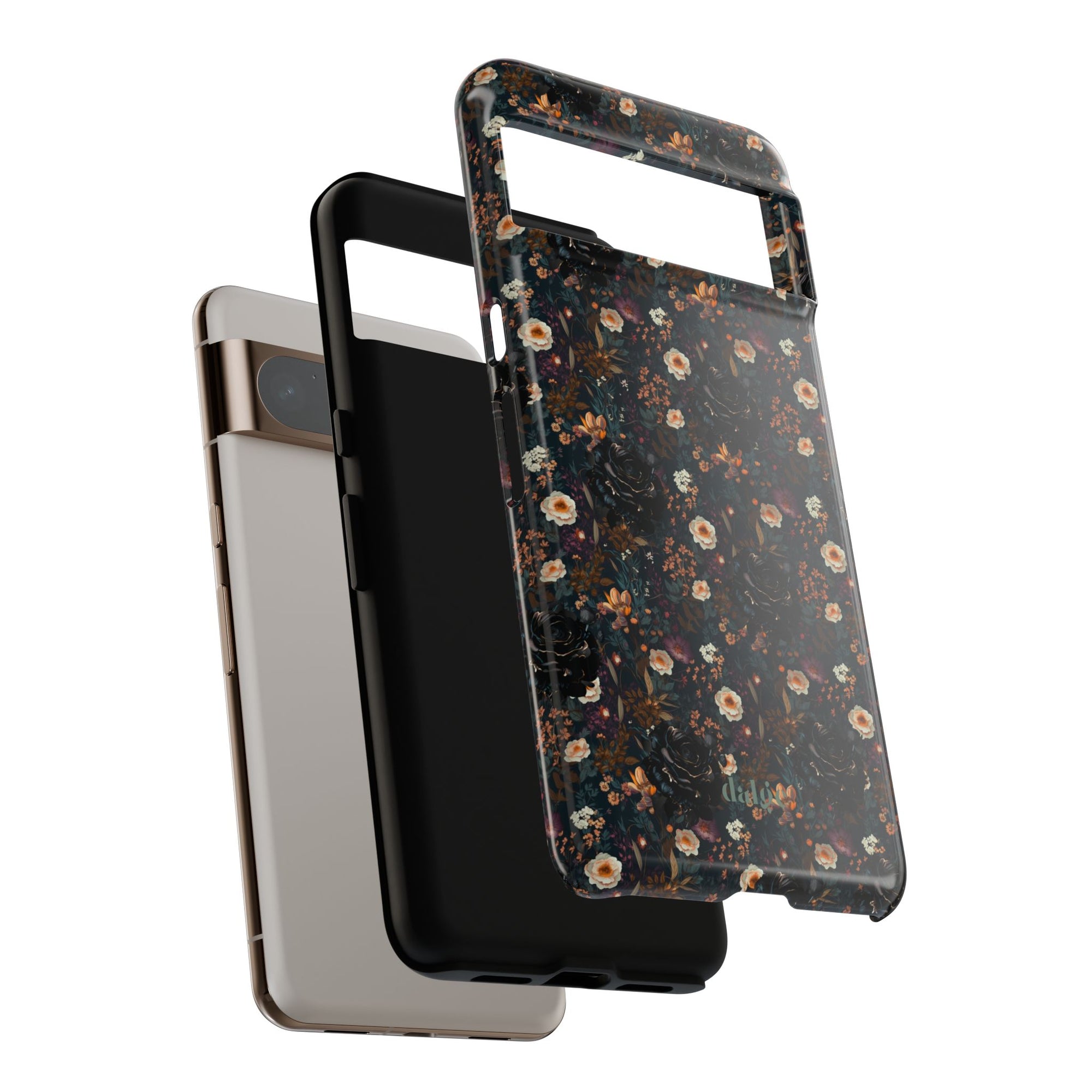 Mysterious Garden Tough Phone Case | Stylish &amp; Durable Phone Protection featuring dark floral designs covering the phone in artistry and style.