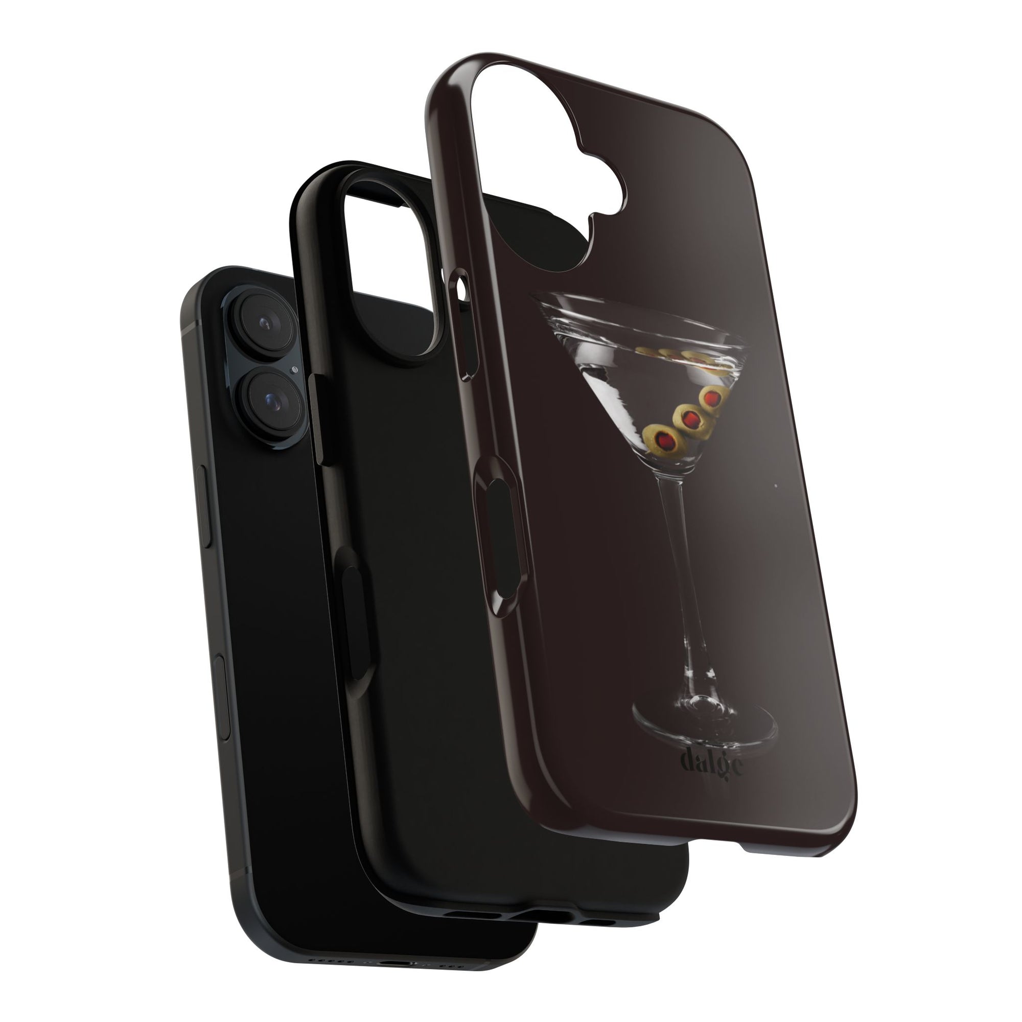 Martini Time Tough Phone Case-Stylish &amp; Durable Phone Protection, glossy dark brown tough phone case featuring a Martini Glass 