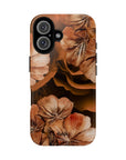 Midnight Date Tough Phone Case | Stylish & Durable Phone Protection with designed  big flowers in brown and peach shades.