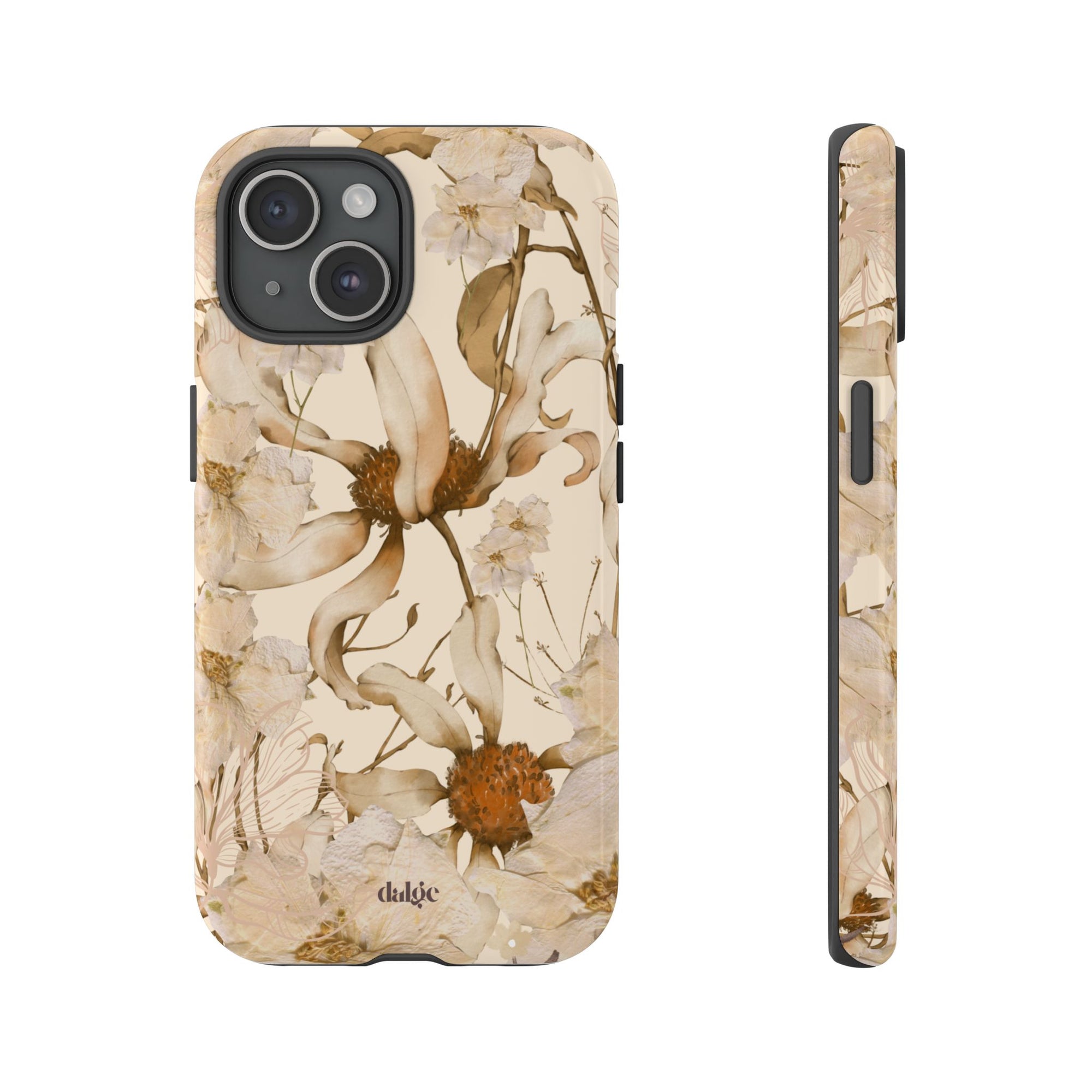 Glossy  Maple Syrup Tough Phone case with natural tones of flowers from Autumn Allure Collection