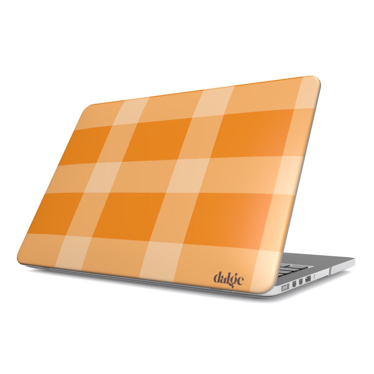 Pumpkin Tart Laptop Case featuring orange checkered designs in matte finish ,full covering the MacBook.