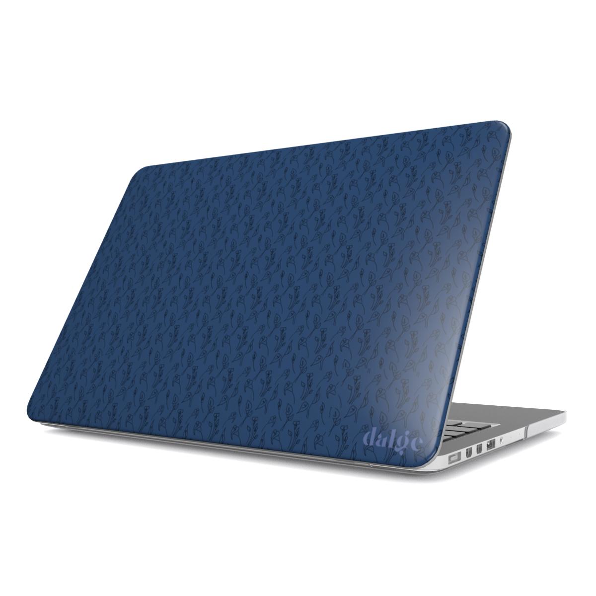 Movie Night Laptop Case featuring small graphic flowers on blue matte background full artistically covering the MacBook 