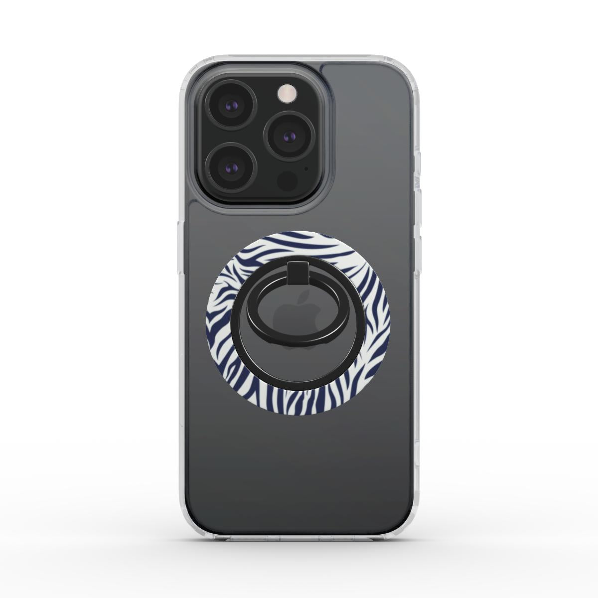 Midnight Blue Animal Print Phone Ring Holder in glossy with blue and white animal print