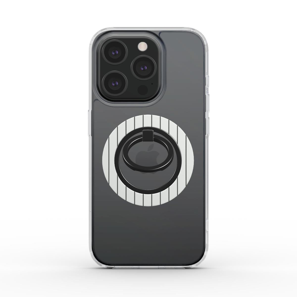 Minus One Phone Ring Holder in glossy with black stripes on white background giving a stylish look.