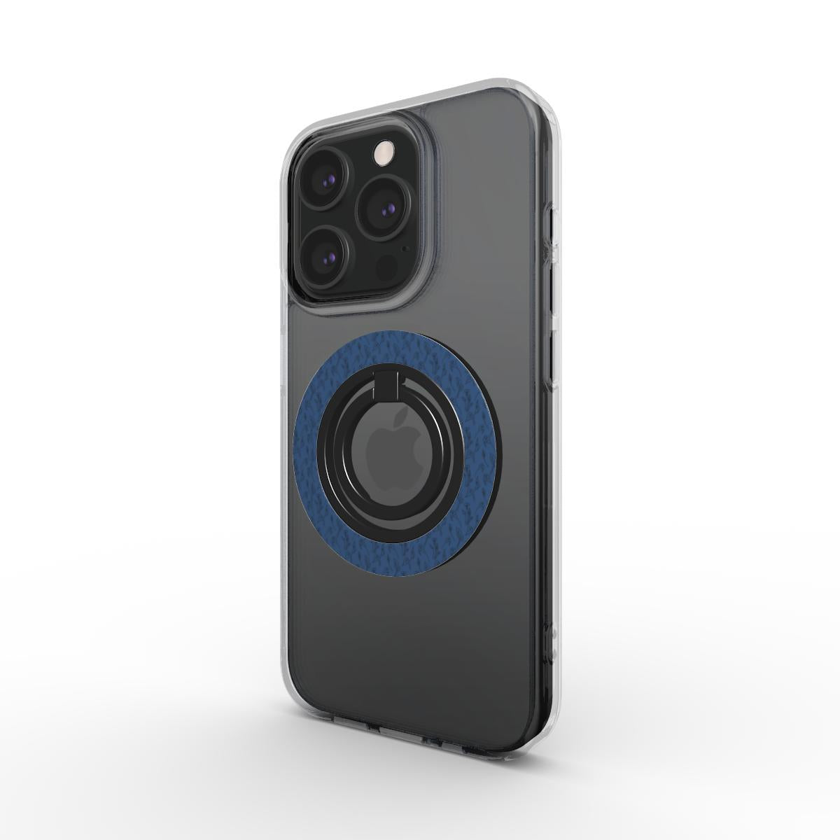 Movie Night Phone Ring Holder ,  magnetic phone ring featuring small black flowers on glossy dark blue background