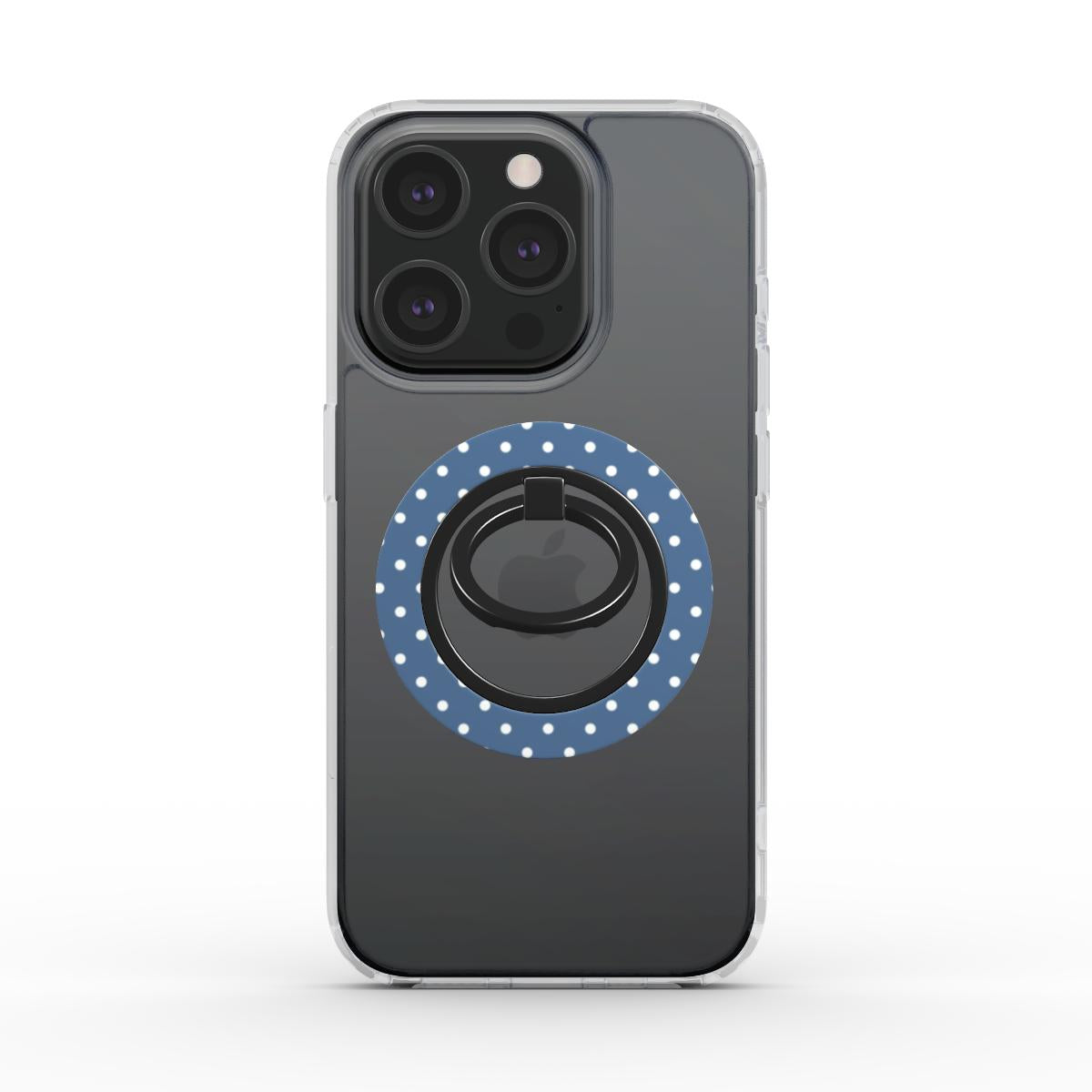 Maths Test Phone Ring Holder in glossy dusty blue color with white dots  | Stylish & Secure Grip and Stand
