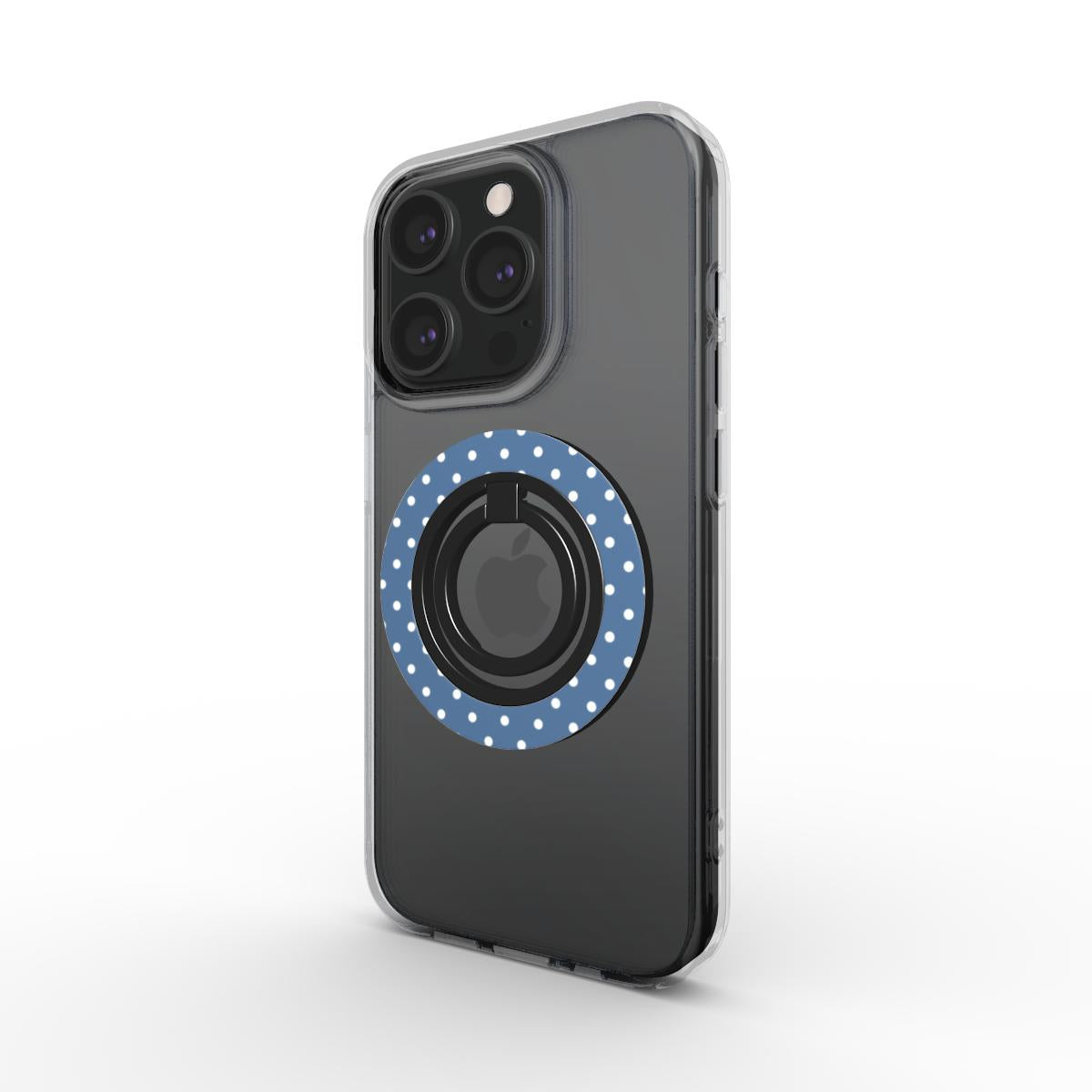Maths Test Phone Ring Holder in glossy dusty blue color with white dots  | Stylish &amp; Secure Grip and Stand