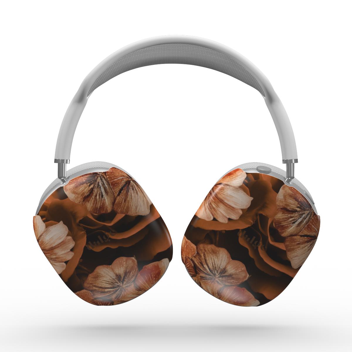 Midnight Date Max Cases  | Glossy AirPods Max Cases with designed brownish big flowers on glossy background .