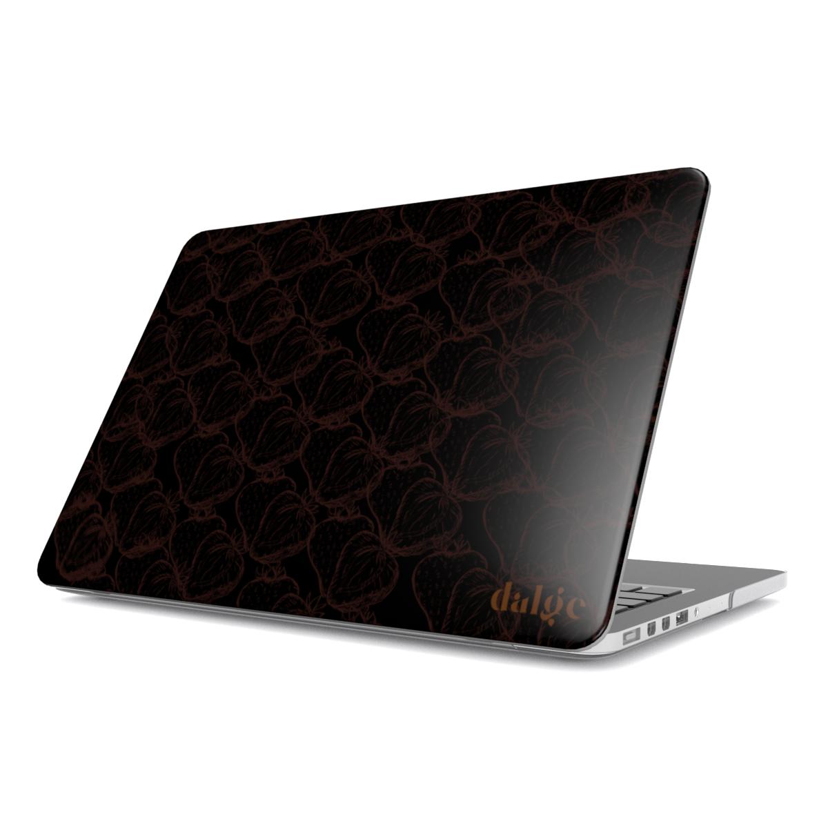 Strawberry Rum Laptop Case featuring graphic strawberries design on matte black background full covering the MacBook from our collection Mini Cocktail 