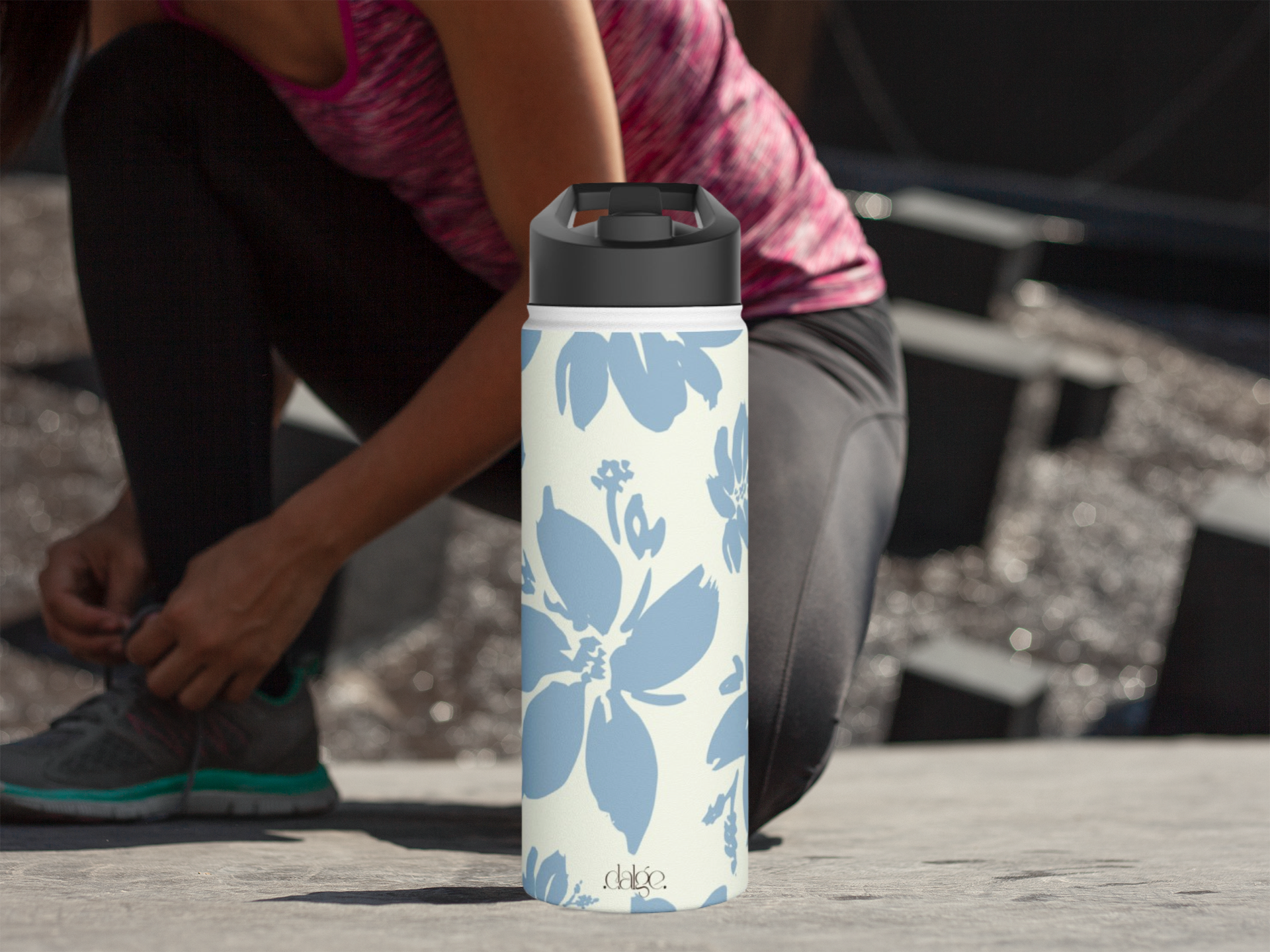 Cream Blue Aesthetic Pastel Floral Stainless Steel Water Bottle