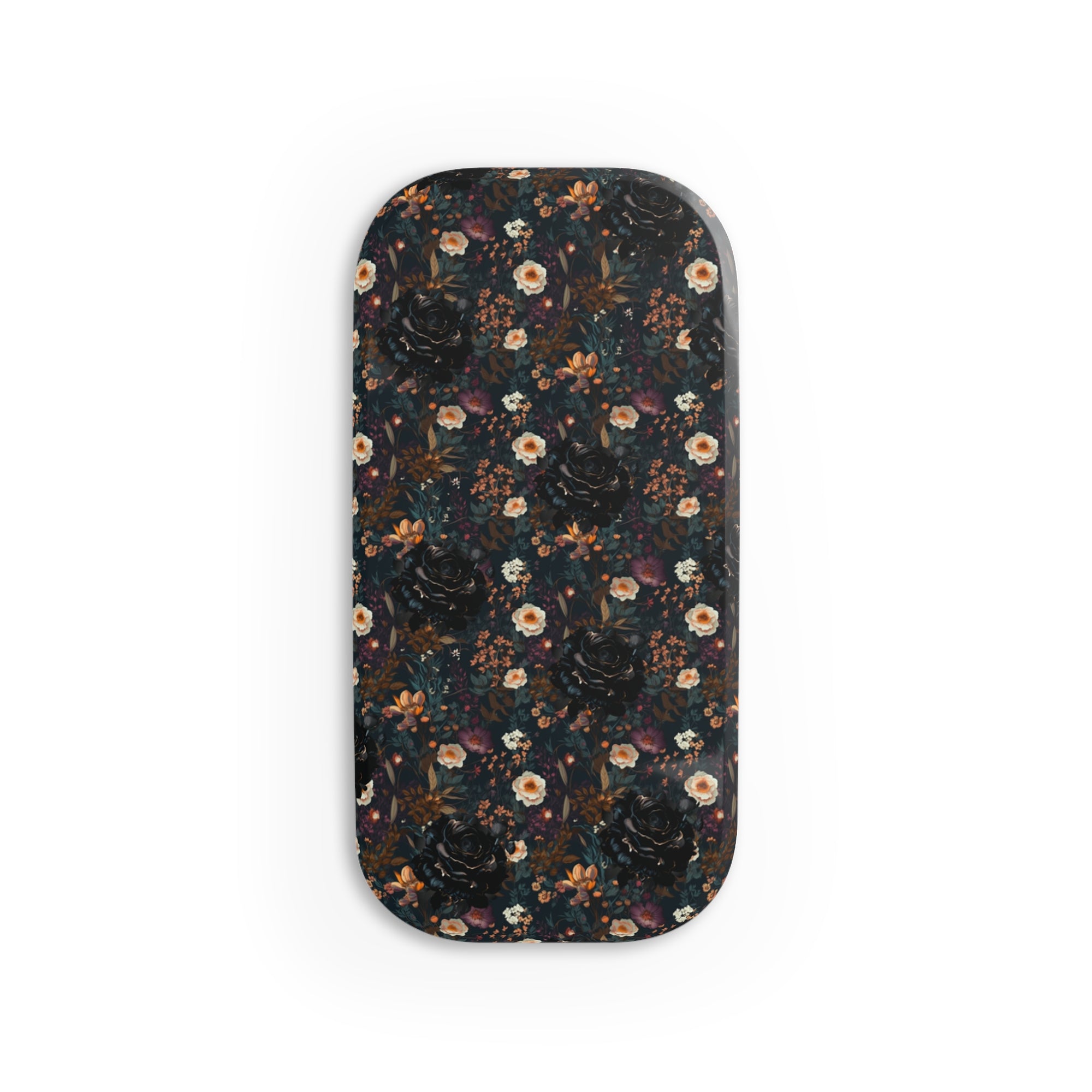 Mysterious Garden Phone Grip featuring dark floral designs giving secure and stylish grip .