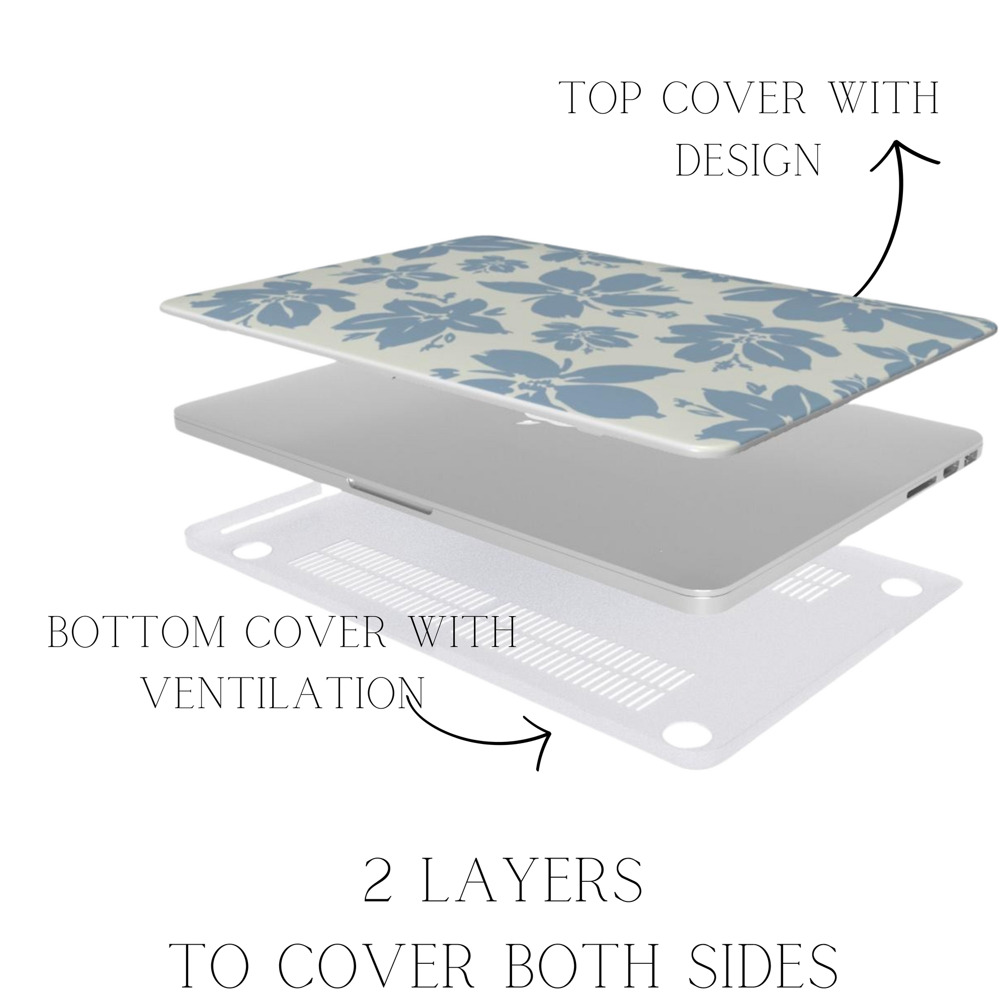 Cream Blue Pastel Floral Laptop Case Int.