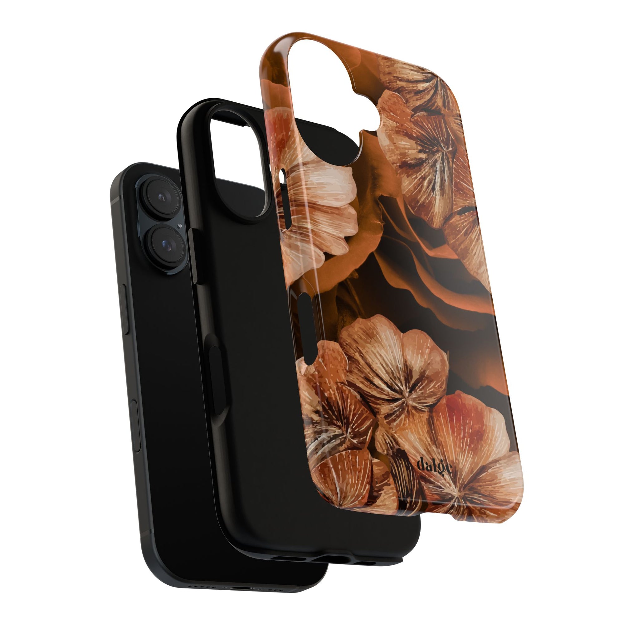 Midnight Date Tough Phone Case | Stylish & Durable Phone Protection with designed  big flowers in brown and peach shades