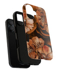 Midnight Date Tough Phone Case | Stylish & Durable Phone Protection with designed  big flowers in brown and peach shades