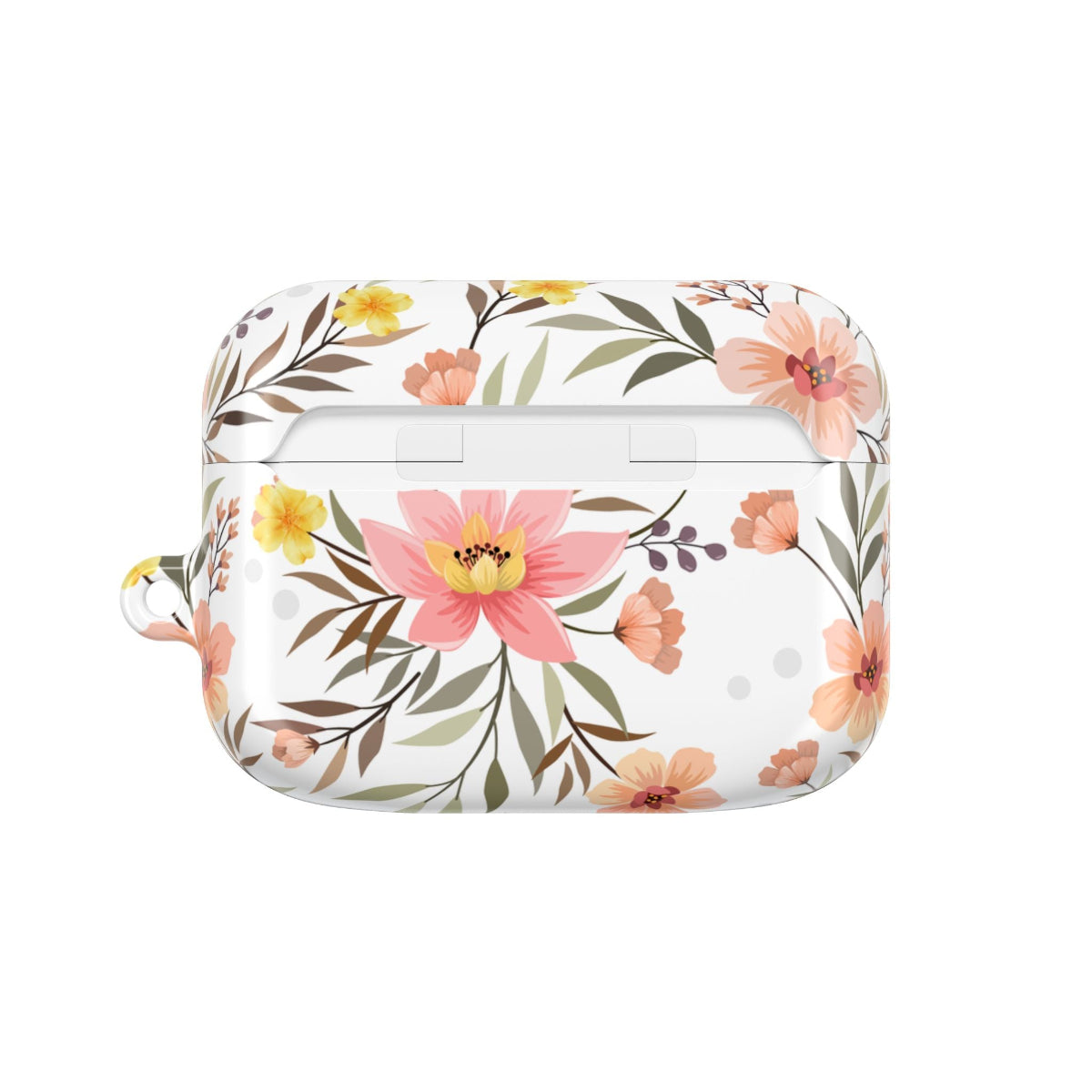 Floral design case for wireless earbuds on a white background