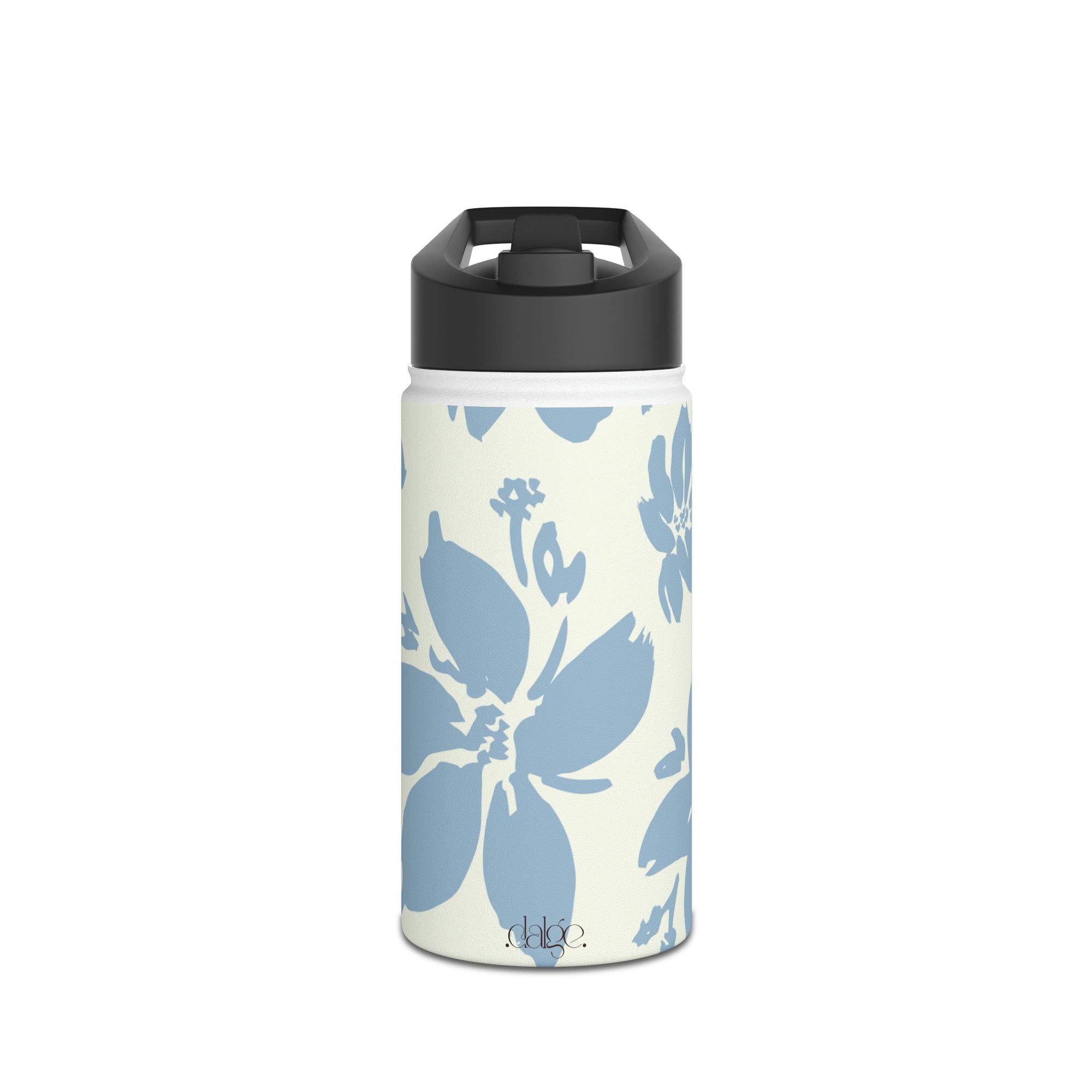 Cream Blue Aesthetic Pastel Floral Stainless Steel Water Bottle