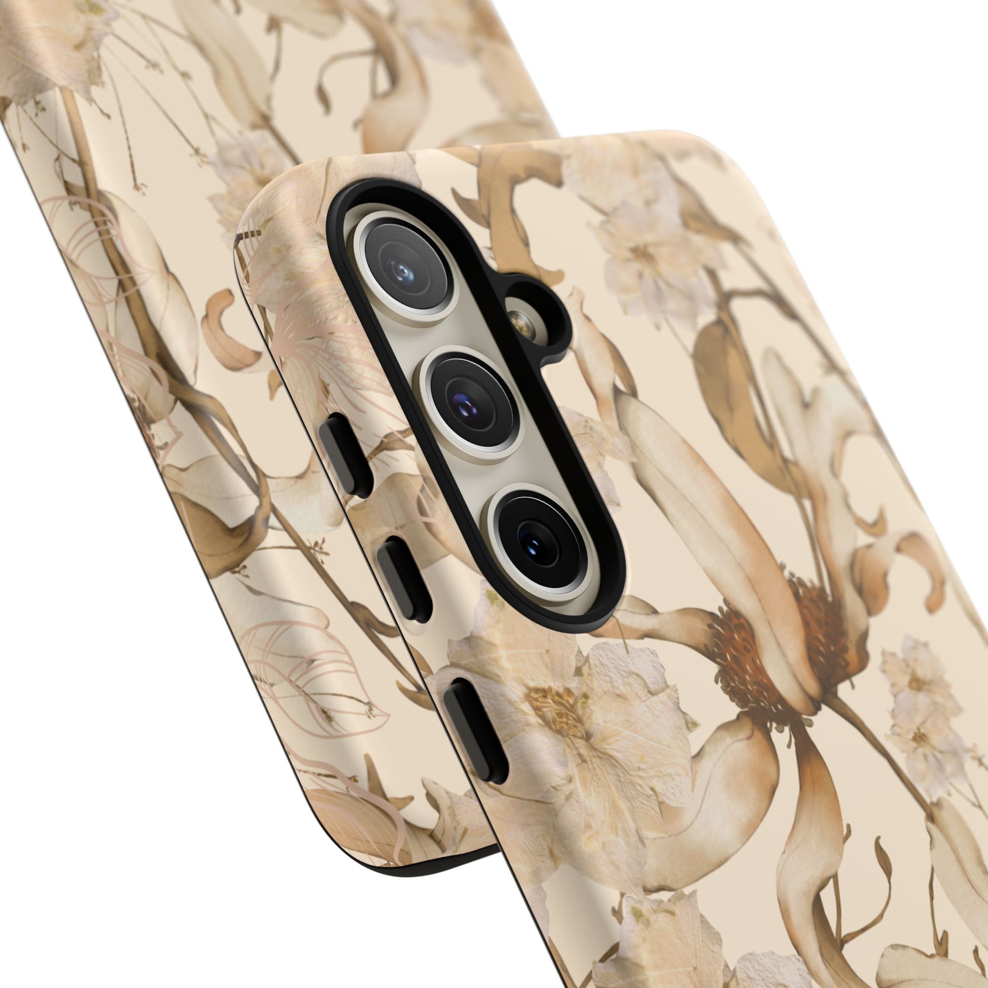 Glossy  Maple Syrup Tough Phone case with natural tones of flowers from Autumn Allure Collection