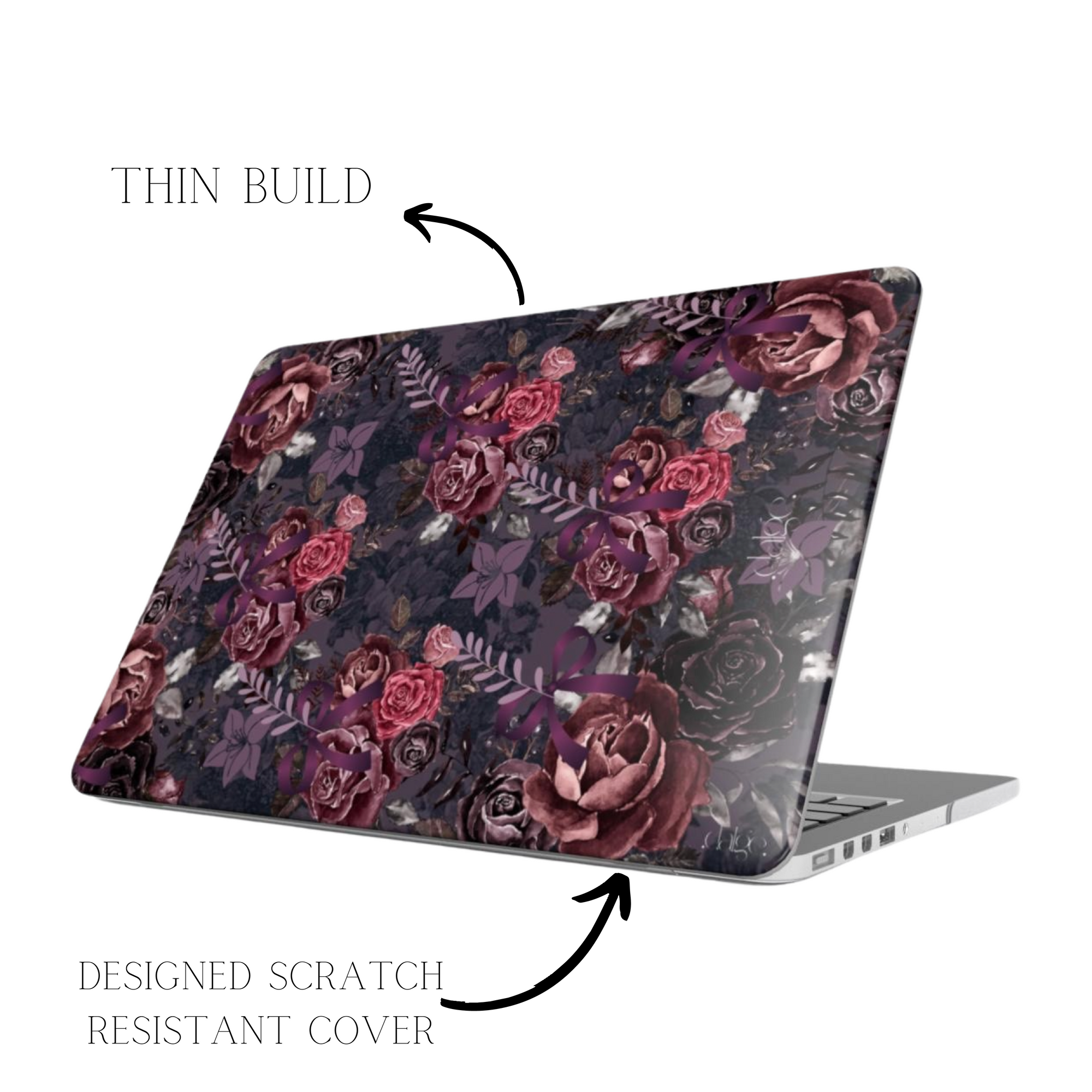 Dark Floral Purple Bow Laptop Case Int.