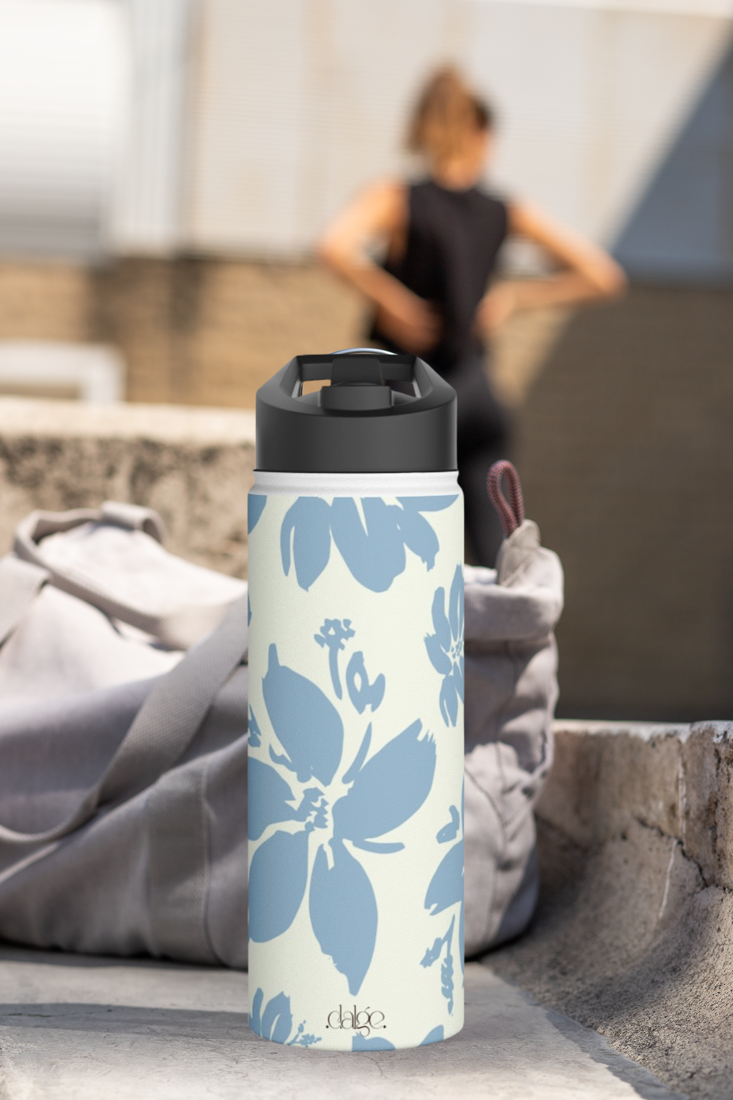 Cream Blue Aesthetic Pastel Floral Stainless Steel Water Bottle