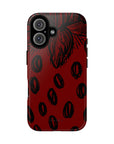 Strawberry Daiquiri Tough Phone Case featuring design of strawberries in black graphic on dark red background for durable and artistic coverage