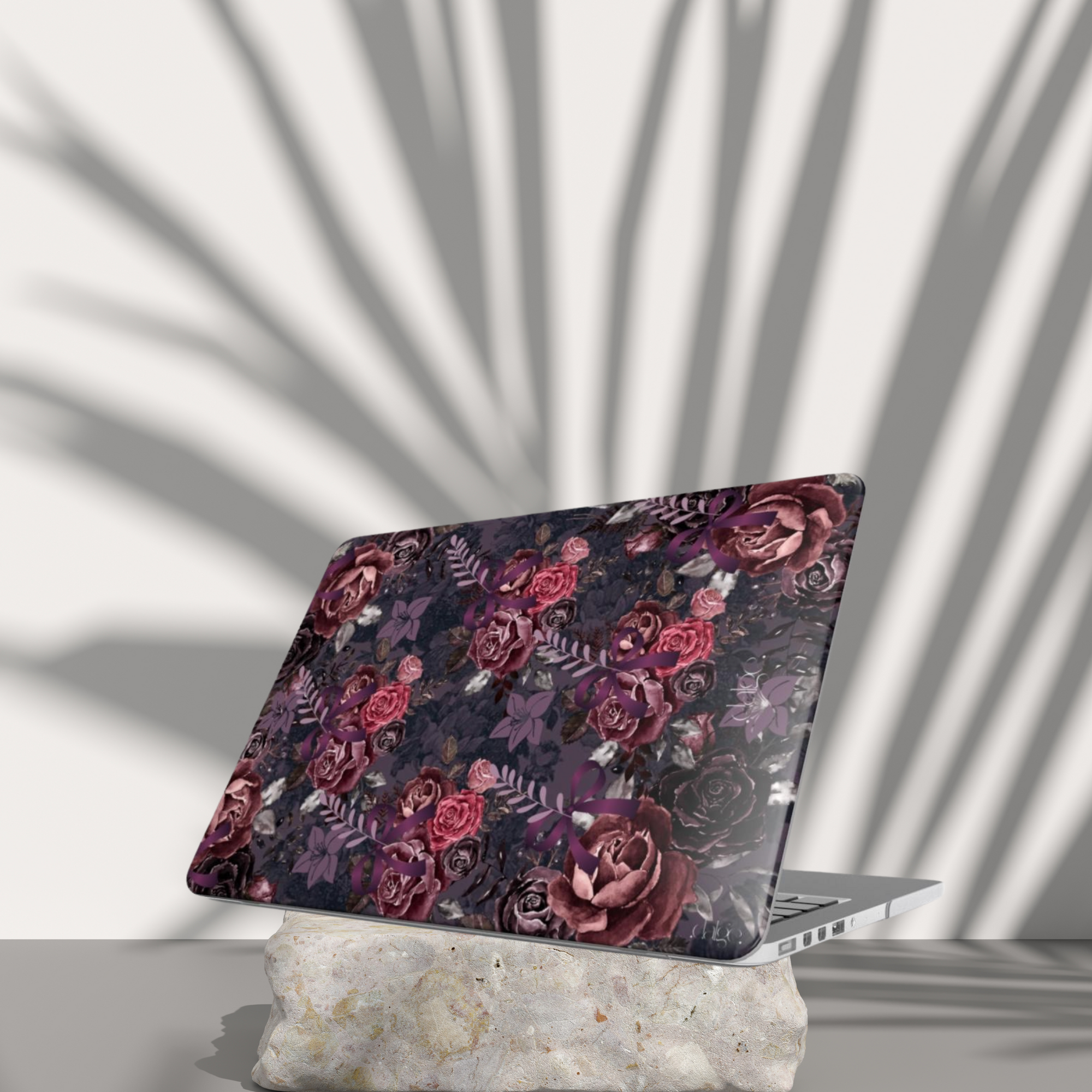 Dark Floral Purple Bow Laptop Case Int.