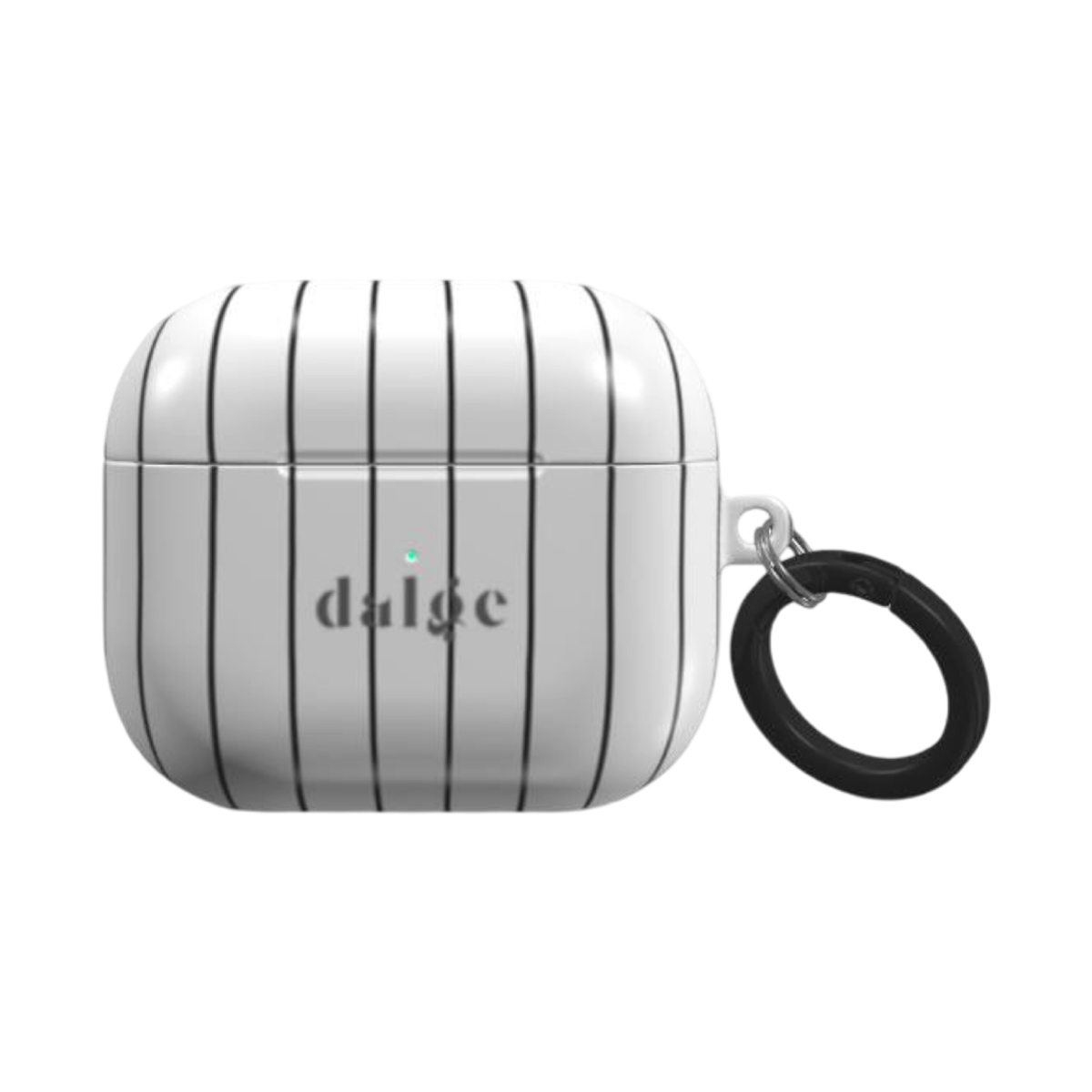 Minus One Earbuds Case glossy AirPods Case with black stripes on white background artistically covering your AirPods in chic and trendy style.