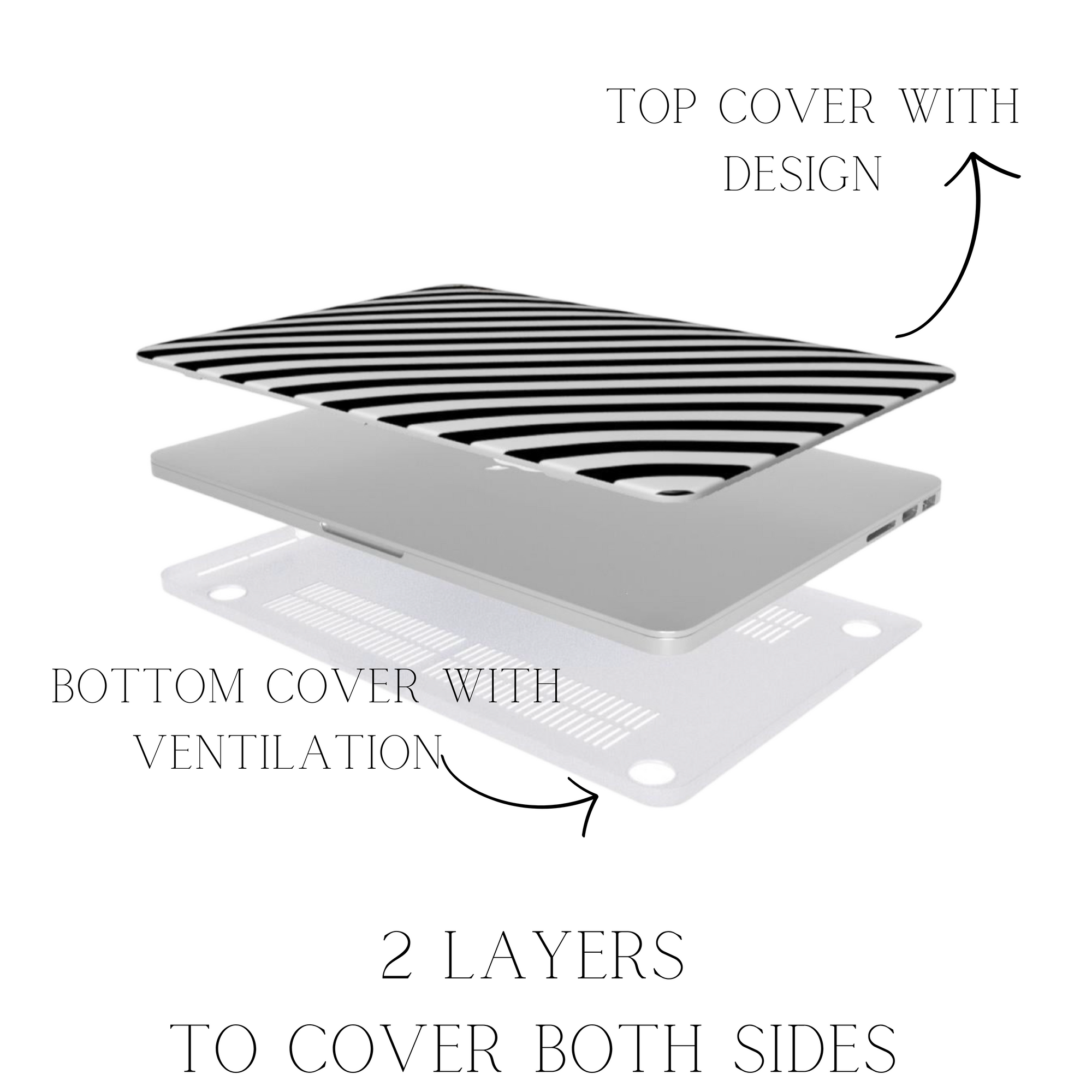 Twilight MacBook Case featuring black and white stripes on matte background.