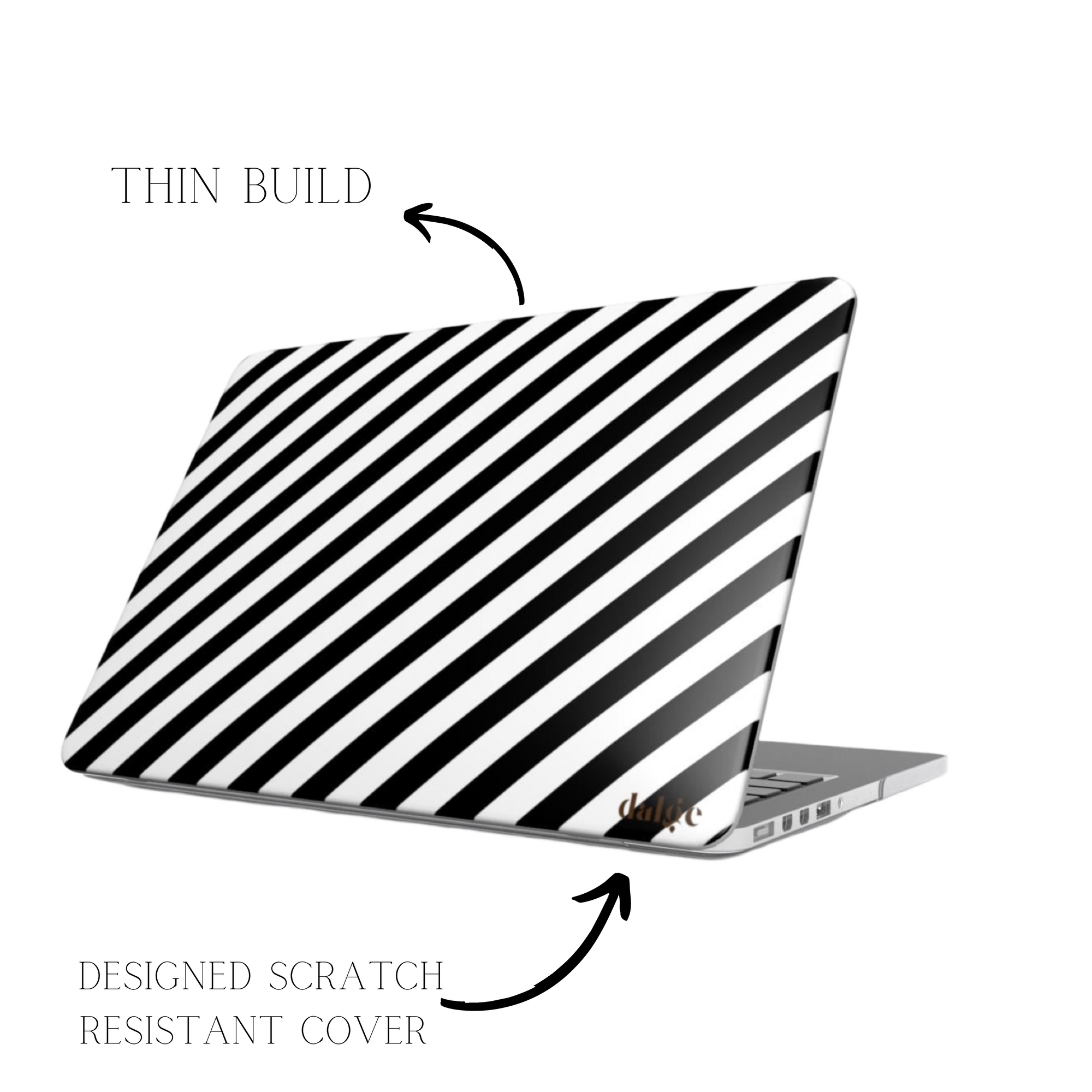 Twilight MacBook Case featuring black and white stripes on matte background.