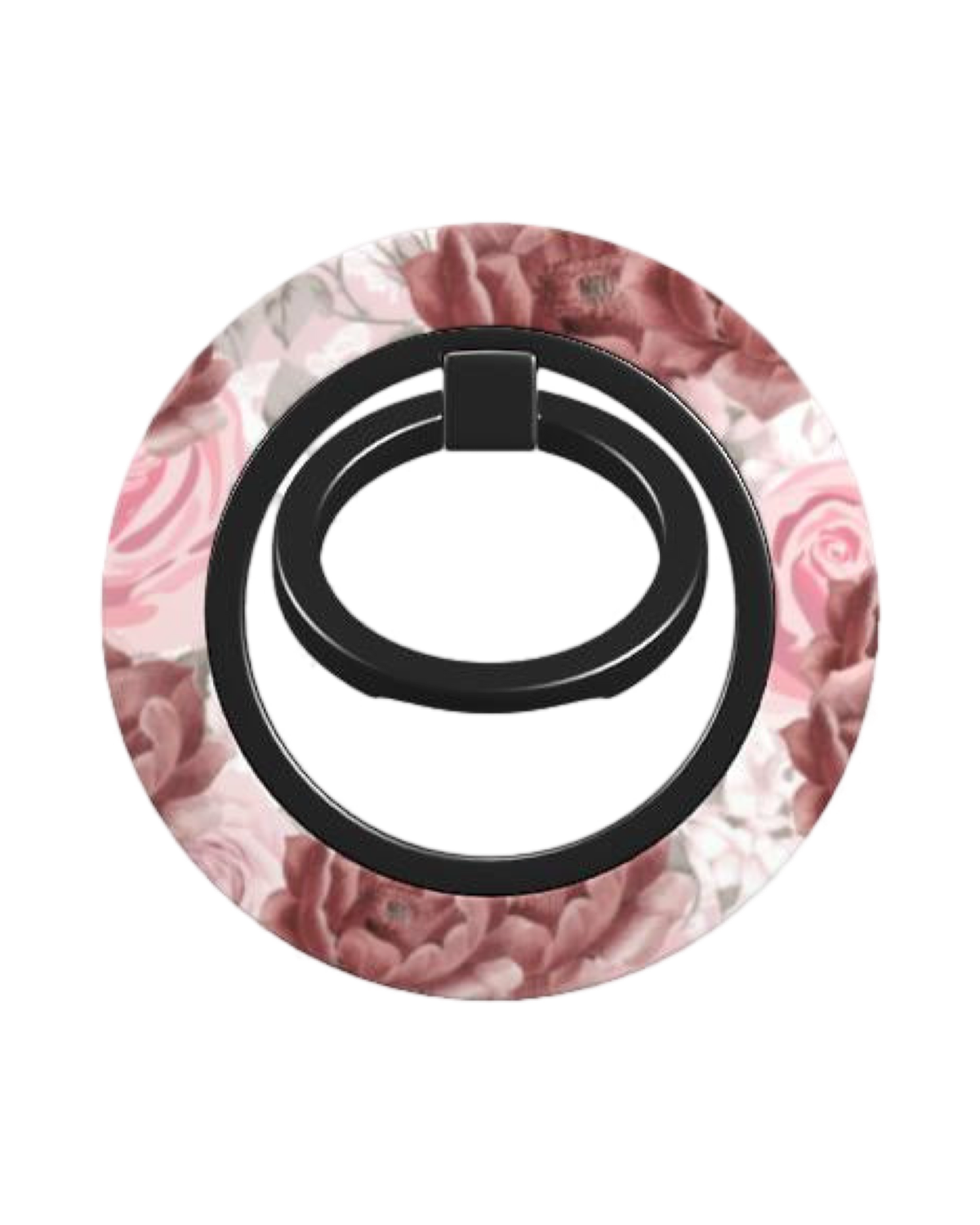 My Anniversary Phone Ring Holder featuring Burgundy and pink flowers on glossy white background 