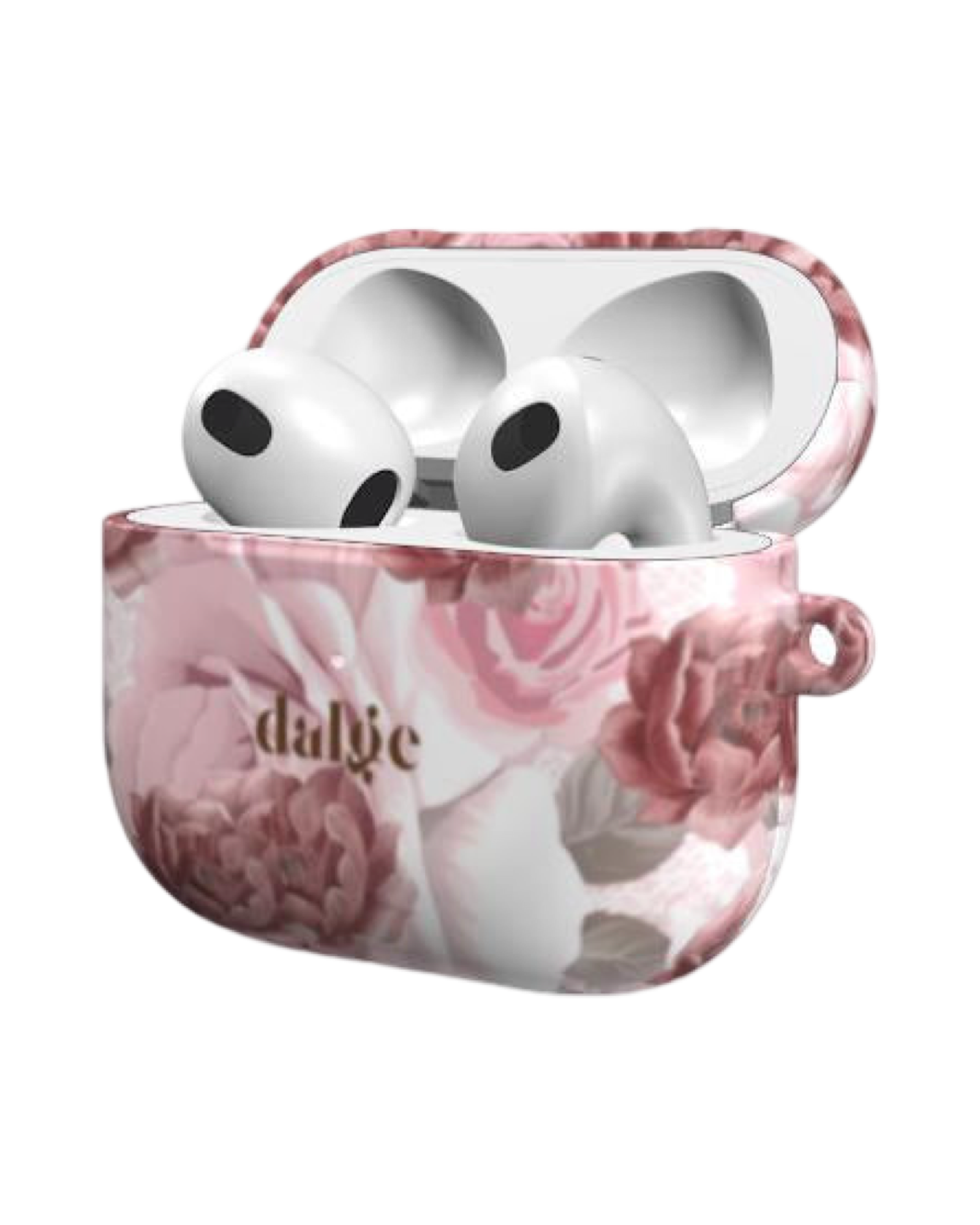 My Anniversary Earbuds Case featuring floral pink and white designs on glossy background artistically full covering the AirPods Case.