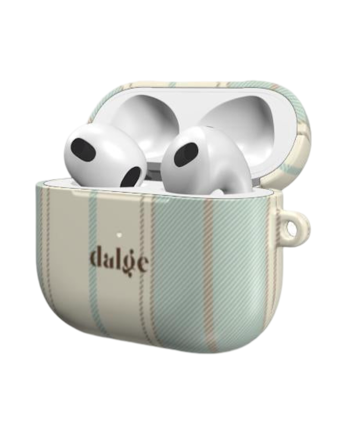 Old Shirt Earbuds Case featuring beige and light pastel green  stripes on glossy background covering in style 