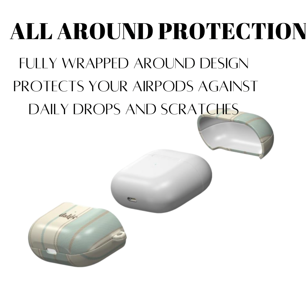 Old Shirt Earbuds Case featuring beige and light pastel green  stripes on glossy background covering in style 