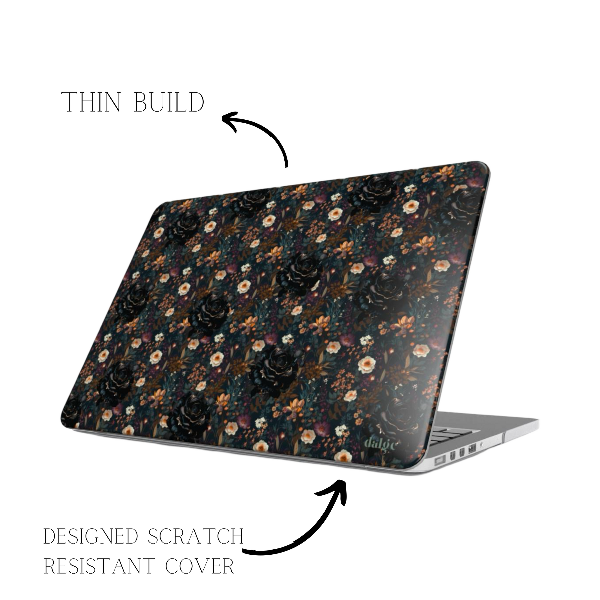 Mysterious Garden Laptop Case featuring matte dark floral design to full cover your MacBook in an artistic stylish way protecting it against falls and scratches .