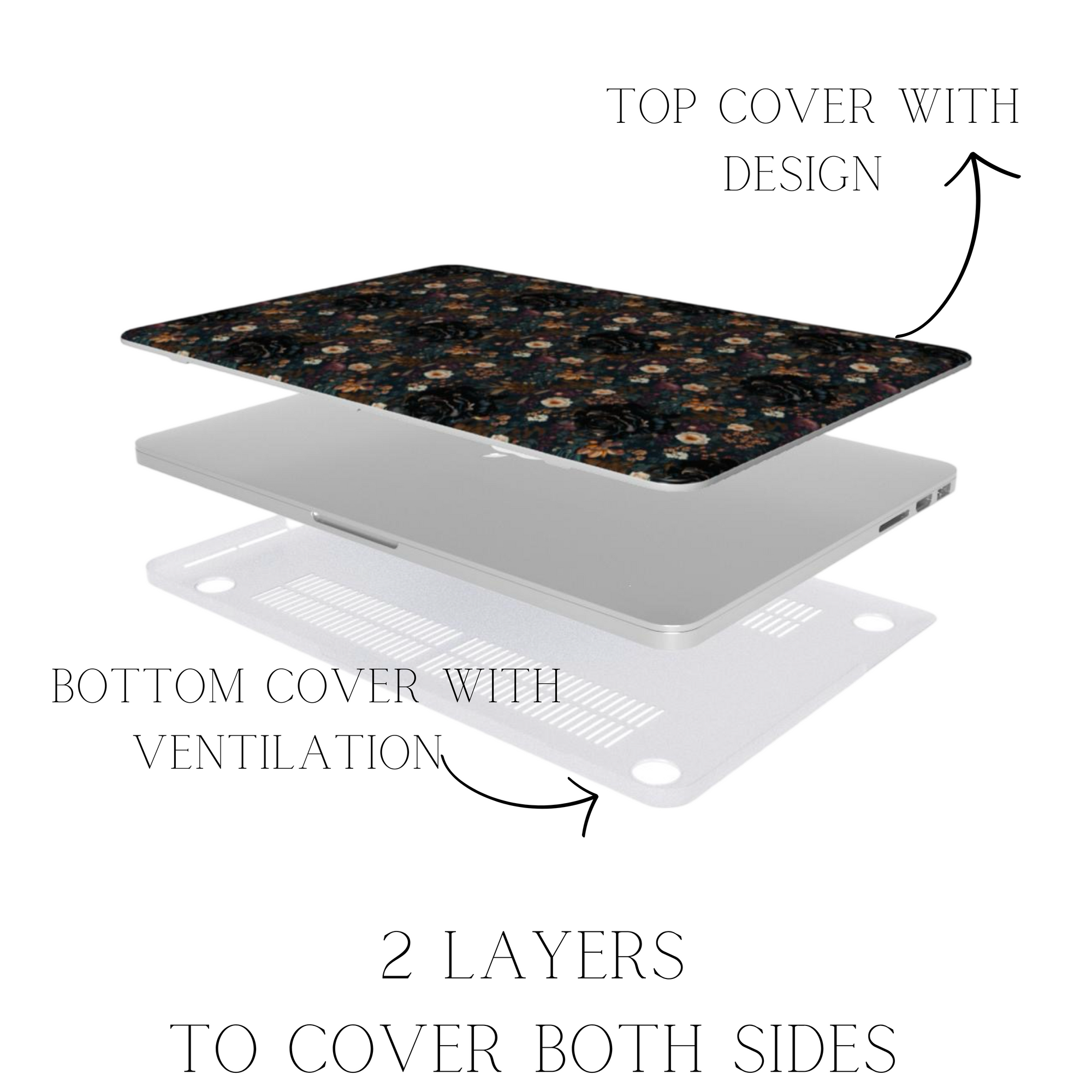 Mysterious Garden Laptop Case featuring matte dark floral design to full cover your MacBook in an artistic stylish way protecting it against falls and scratches .